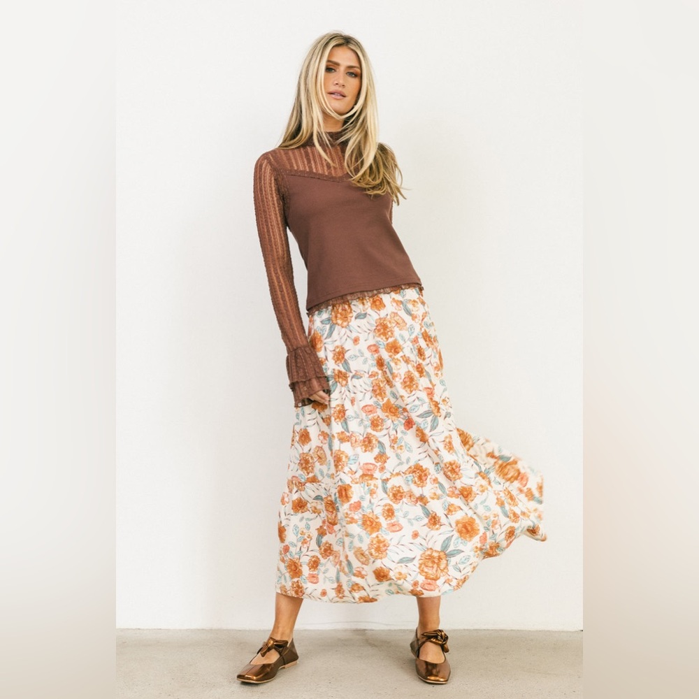 Hayden - Floral Midi Ruffle Skirt